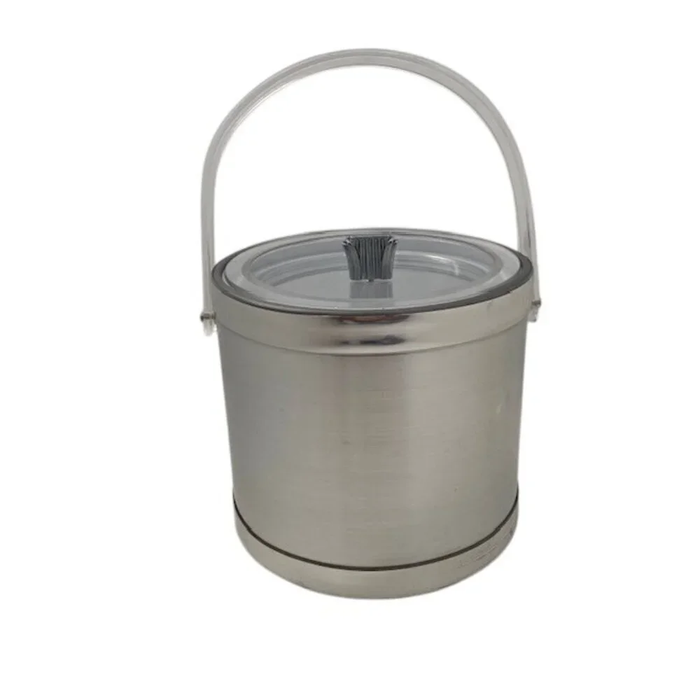 Mid Century Georges Briard Ice Bucket Brushed Silver Barware MCM